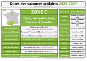 Calendrier scolaire année 2026-2027