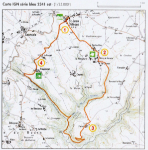Carte du chemin de randonnée du Chemin de Farret sur la commune de Saint Jean Delnous