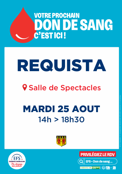 Rendez-vous le mardi 25 août 2026 à la salle de spectacles de Réquista pour donner votre sang.